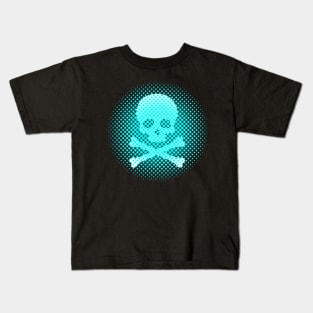 Neon Blue Skull and Crossbones Scary Creepy Fun Gothic Modern Art Kids T-Shirt